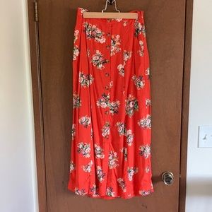 Maeve coral floral long skirt